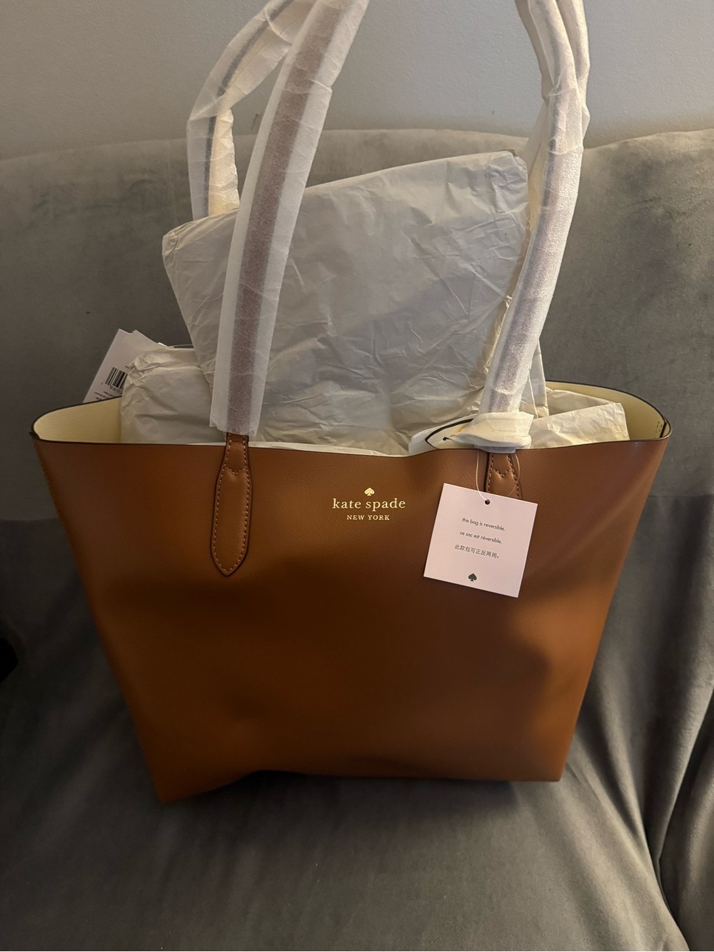kate spade Brown Leather Ava Tote with Gold Logo